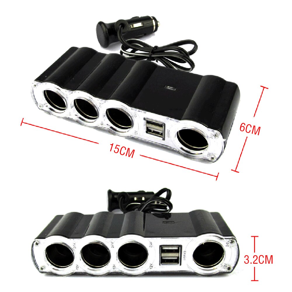 4 Way Sigarettenaansteker Splitter W/2 Usb-poort Adapter Oplader Dc 12V Auto Sigarettenaansteker met Dual Usb