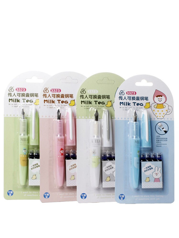 Cute Kawaii 5pcs ink fountain pen set 0.38mm Erasable fontaine Pens Student office stationery Supplies calligraphy ink pen: Random Color 1 set