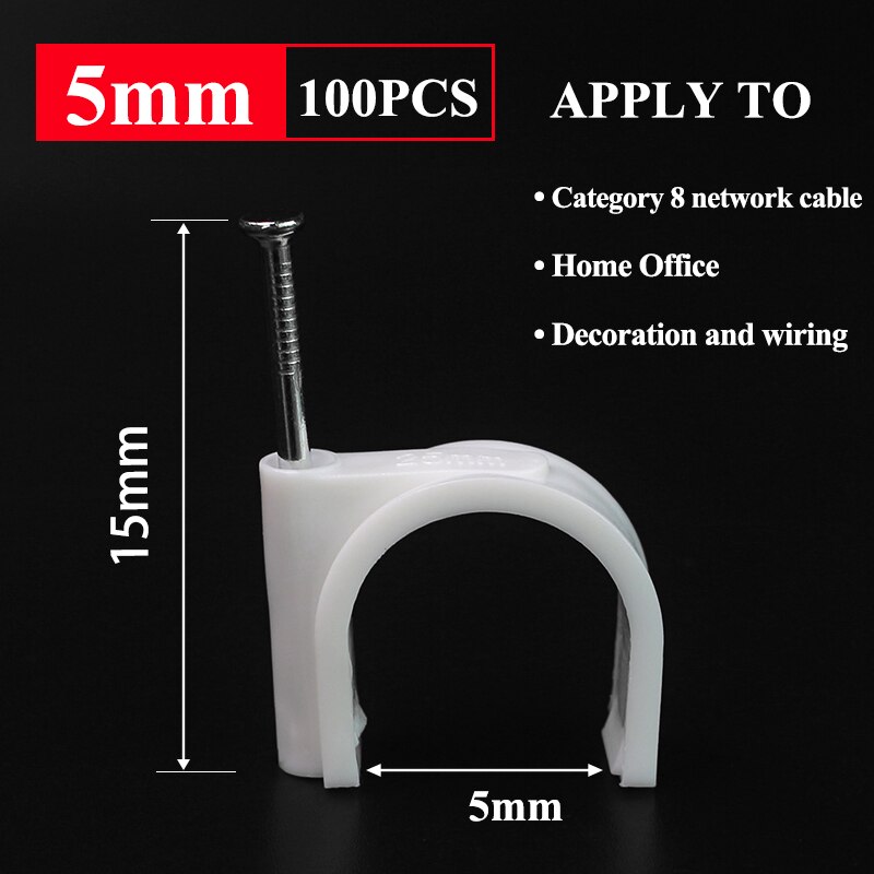 100PCS Round Cable Wire Clips 4mm 6mm 8mm 10mm Cable Management RG6 CAT6 RJ45 Electrical Wire Cord Tie Holder Circle Cable Clips: WHITE