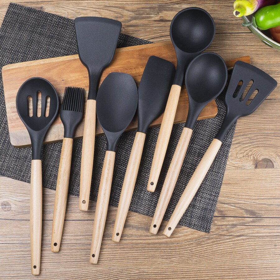 Kitchen Utensils Organic silicone cooking tool multifunctional kitchen tool portable and practical heat-resistant eight-piece: one set