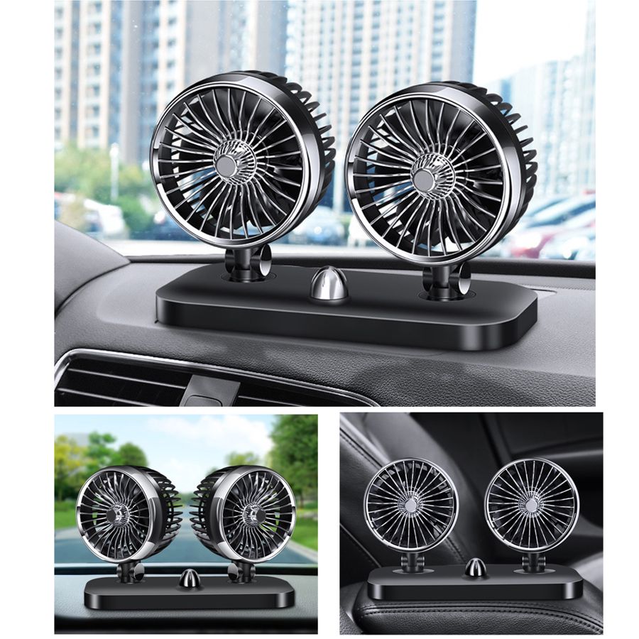 12V Universal Car Electric Fan Dual Head 180 Rotatable Auto Air Cooling Dashboard Mount Car Cooling Fan Arrivals