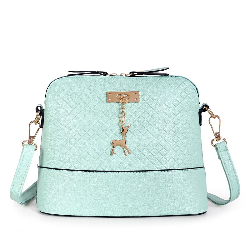 Women Messenger Bags Mini PU Leather Bag With Deer Toy Shell Shape Bag Women Shoulder Bags Ladies Zipper Handbag: light green