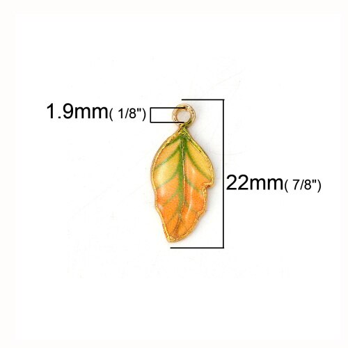DoreenBeads-abalorios de aleación de Zinc para manualidades, hojas de oro, amarillo, verde, esmalte colorido, 22mm( 7/8 &quot;) x 10mm( 3/8&quot;), 10 piezas: 4