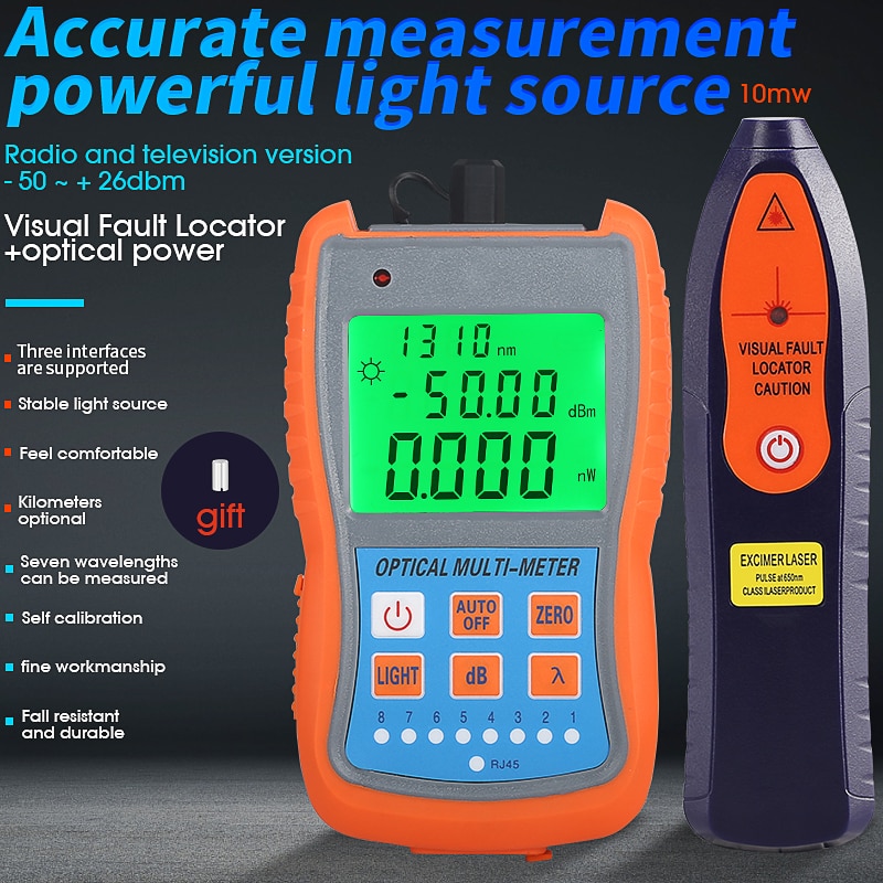 2 in1 VFL 10mW 30mW Visual Fault Locator Fiber optic test pen FTTH Fiber Optic Tool Kit Fiber Optical Power Meter -50 + 26dBm