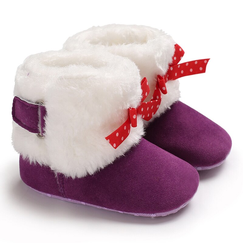 Thicken Girls Bottom Baby Soft Sole Snow Boots Soft Crib Shoes Toddler Boots Autumn Warm Snow Boots: Purple  / 7-12 Months