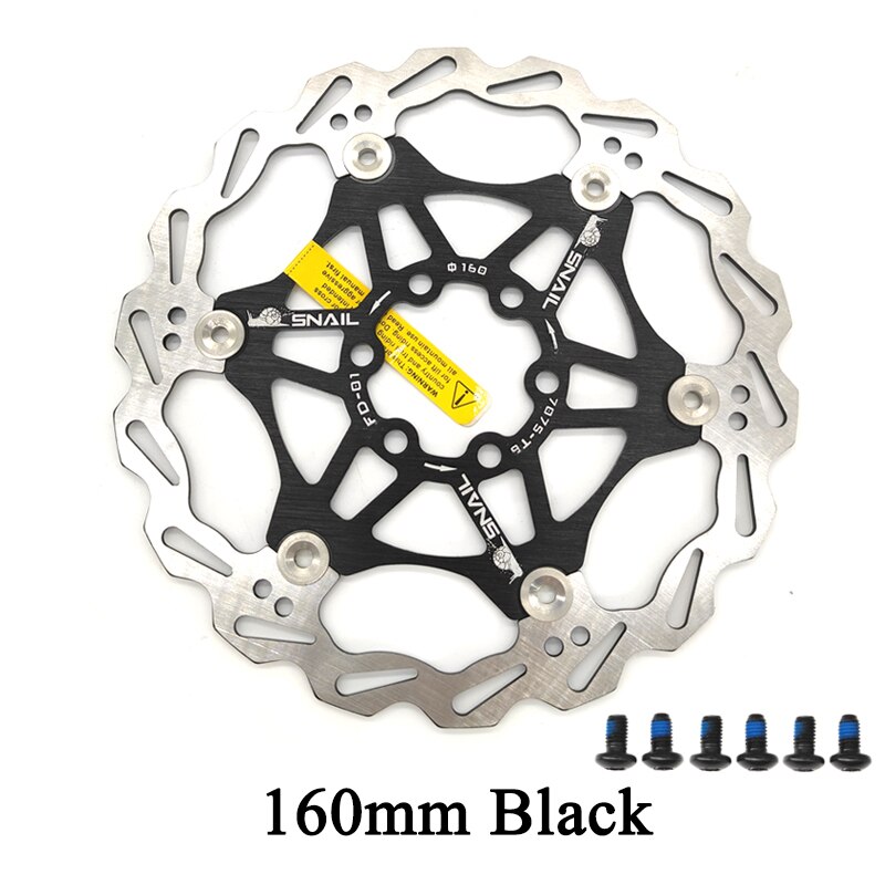 SNAIL Mountain Road Bike Floating Disc Brake Pads 160mm 180mm 203mm Six-nail Disc Rotor Floating Disc Brake Pads Bicycle Rotors: 160mm Black