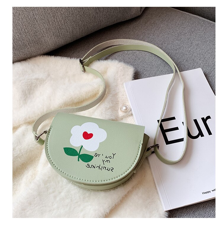 Cartoon Regenboog Kinderen Mini Crossbody Bag Pu Leer Baby Kids Smile Bloem Portemonnee Leuke Jongens Meisjes Accessoires Tas: Flower Green