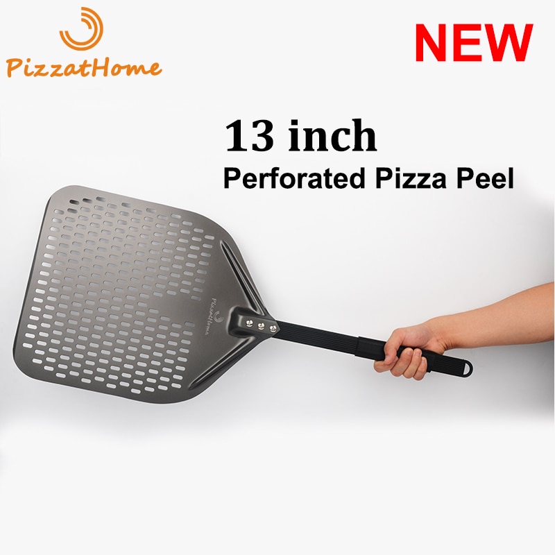 Pizzathome 13 Inch Harde Coating Geperforeerde Pizza Schil Rechthoekige Pizza Schop Aluminium Pizza Schil Paddle Korte Pizza Tool