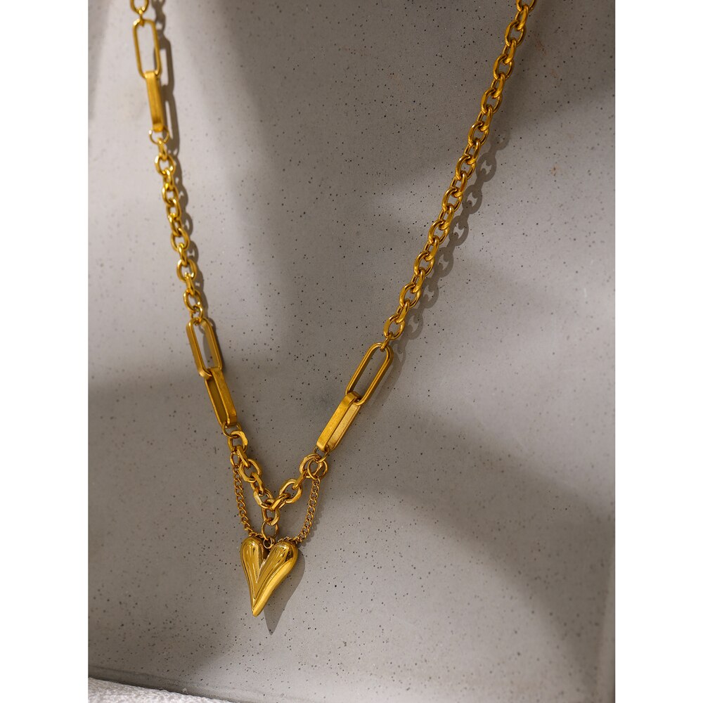 Yhpup-collar con colgante de corazón romántico para mujer, gargantilla de acero inoxidable de 18 K con textura de Metal, de , para aniversario