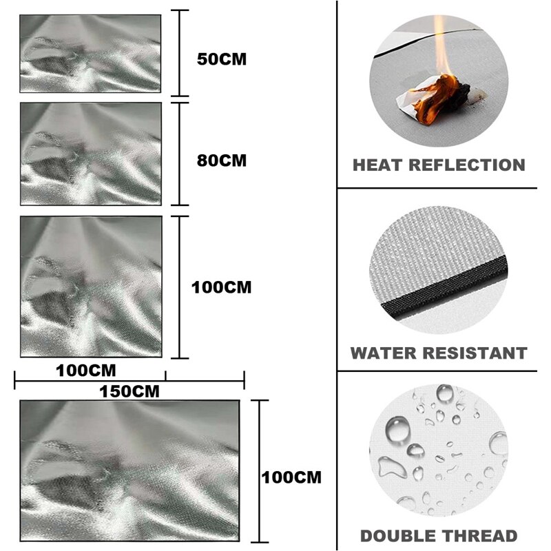 Silver Fireproof Mat Outdoor Lawn Patio BBQ Picnic Fire Mat Fireplace Brazier Protection Pad