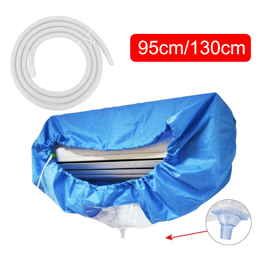 Capa de lavagem de ar condicionado, 95cm, 130cm, com mangueira, pvc, à prova de respingos, limpeza de ar condicionado, poeira, saco de coleta de água