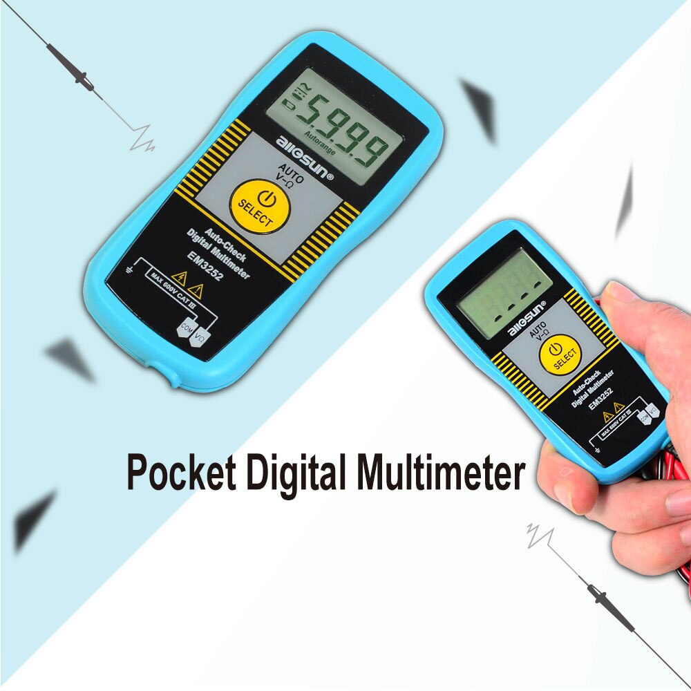 Auto Ranging Digital Multimeter Pocket 7-Modes Voltage Resistance Frequency Capacitance Continuity Tester All-sun EM3252