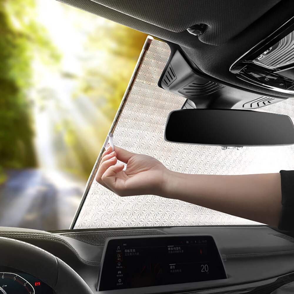1Pc PVC Universal Car Front Windshield Retractable Sun Shade Heat Insulation Curtain Retractable Cover Sun-proof Block