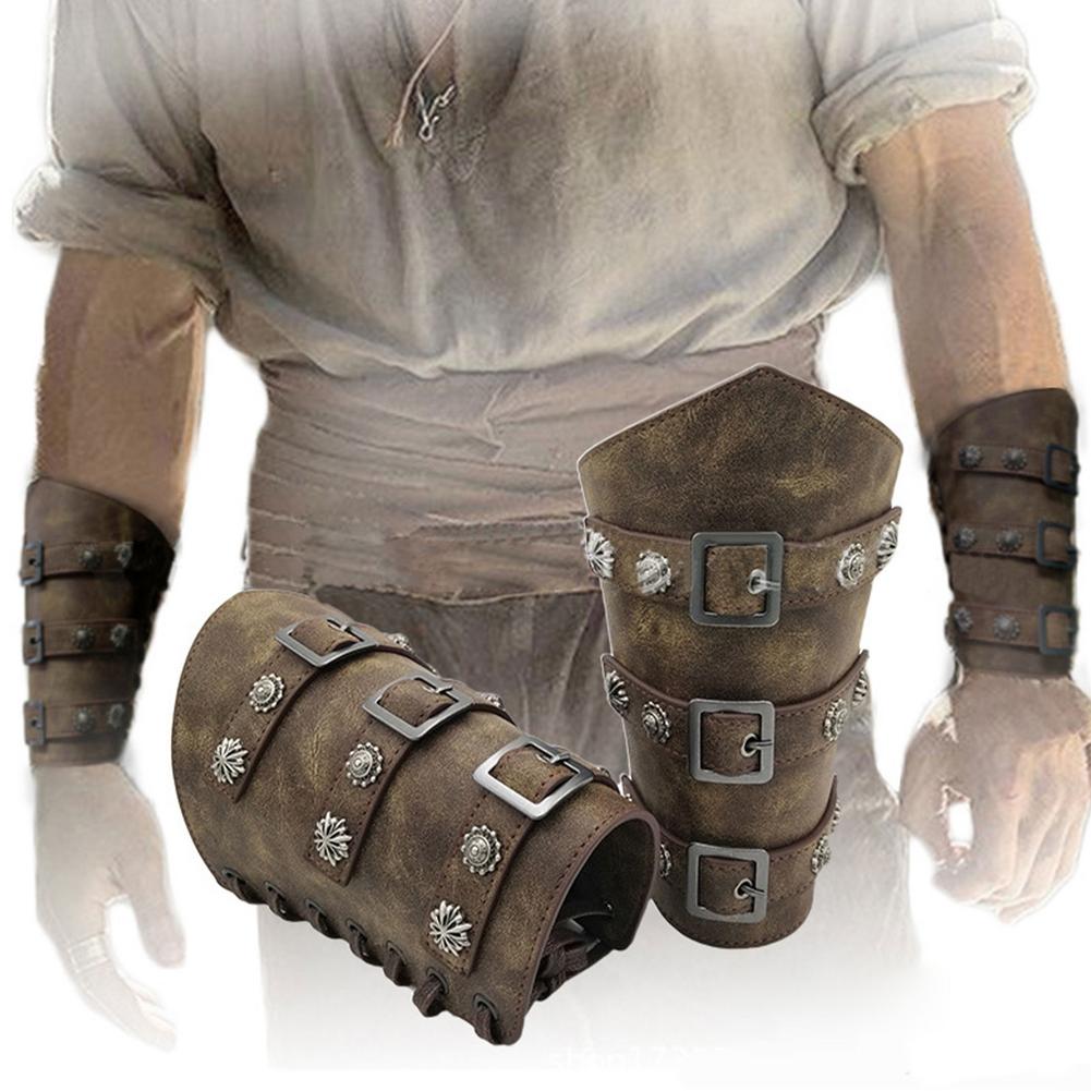 Faux Leather Wide Bracers Medieval Retro Arm Guards Armor Cuff