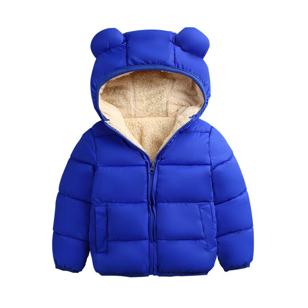 Bébé garçons filles 3D oreilles manteau couleur unie mignon à capuche veste hiver fermeture éclair combinaisons de neige vêtements de neige Costume: Royal blue / 3M