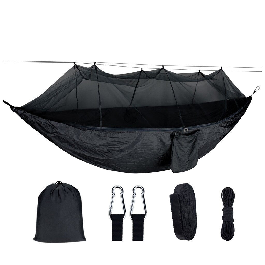 Hamaca al aire libre doble mosquitera bolsa de almacenamiento hamaca hebilla de hamaca cordón traje al aire libre Camping # YL5: Gris oscuro