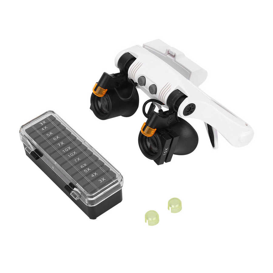 Headband Magnifier with LED Light Multifunctional LED Mount with 21 Magnifiers Combined with Replaceable Lenses for Reading