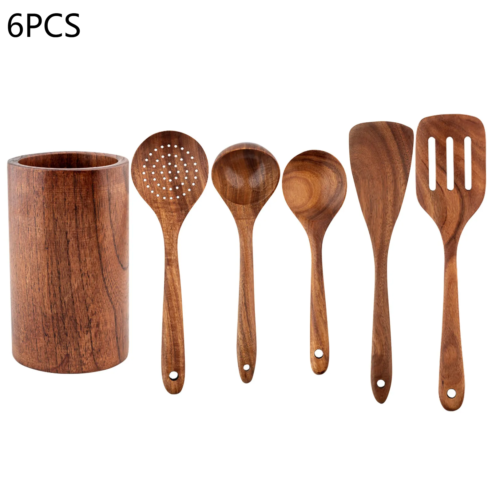 Wood Kitchenware Cooking Set Household Cooking Spoon Set Salad Spoon Fork Stirring Spoon Kitchen Baking Set: Brown