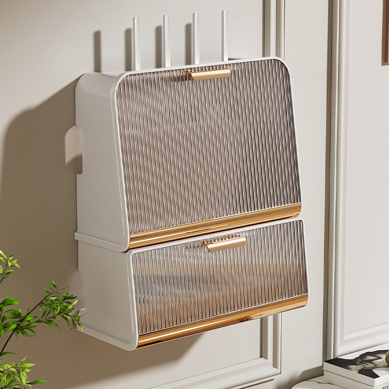 Pudełko robić przechowywania routera WiFi Gniazdo Przewód modem optyczny Kabel sieciowy Pudełko robić organizacji Montowane na ścianie Bez wiercenia Półka na dekoder