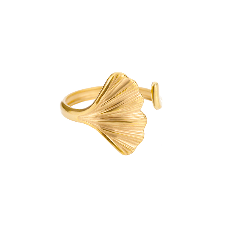Palmenblattförmige ringe für damen, edelstahl, zirkonia, verstellbarer fingerring, partyschmuck, Schmuckstück femme: Gelb