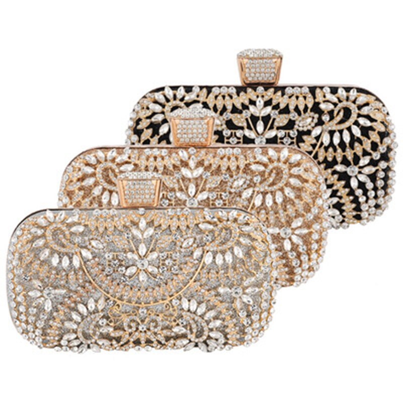 Women Flower Hollowed Out Crystal Clutch For Wedding Party Rhinestone Evening Bag Shoulder Bag BS88