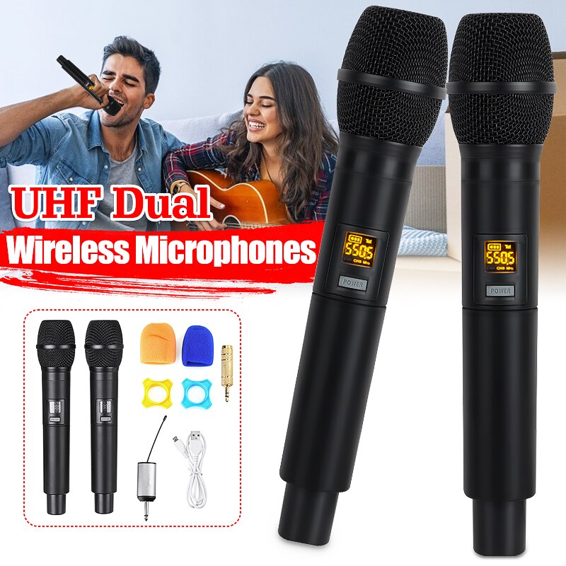Wireless Microphone System Dual Cordless Handheld Microphone 2 Channel Cordless Microphone Kit For Studio Karaoke