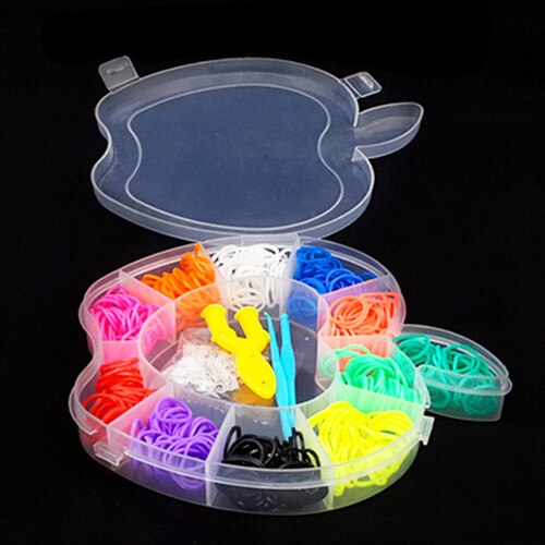 600 Uds bandas coloridas de goma para telar tejido elástico hacer pulsera herramienta DIY set Kit caja niñas niños juguetes para niños 8 10 año: apple