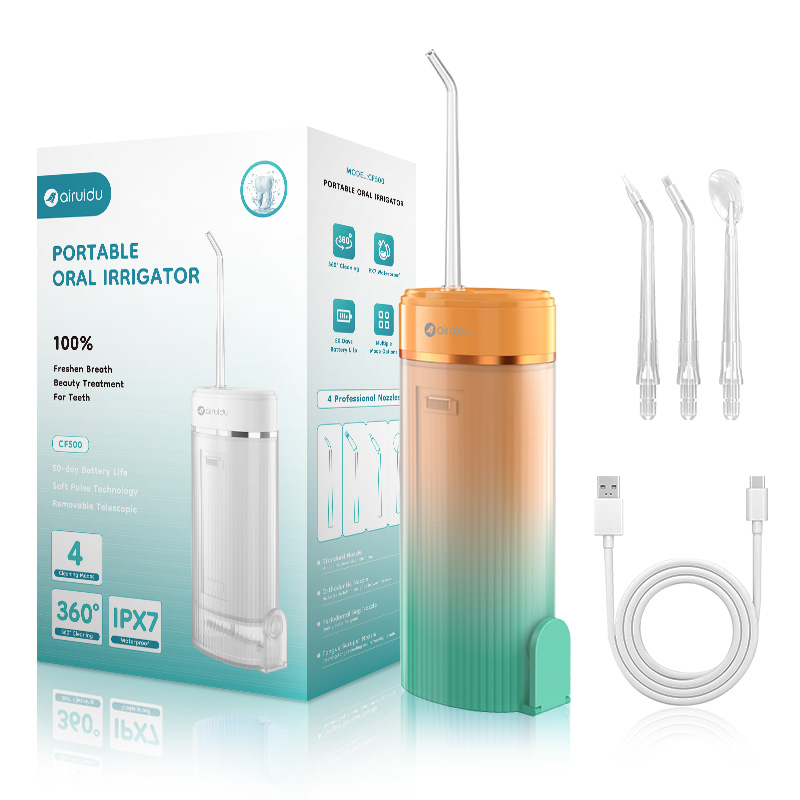 Tragbare intelligente elektrische Munddusche, Wasserflosser, 4 Düsen, 4 Modi, wiederaufladbar, Zahn-Wasserstrahl-Irrigator, Zahnreiniger: Orange