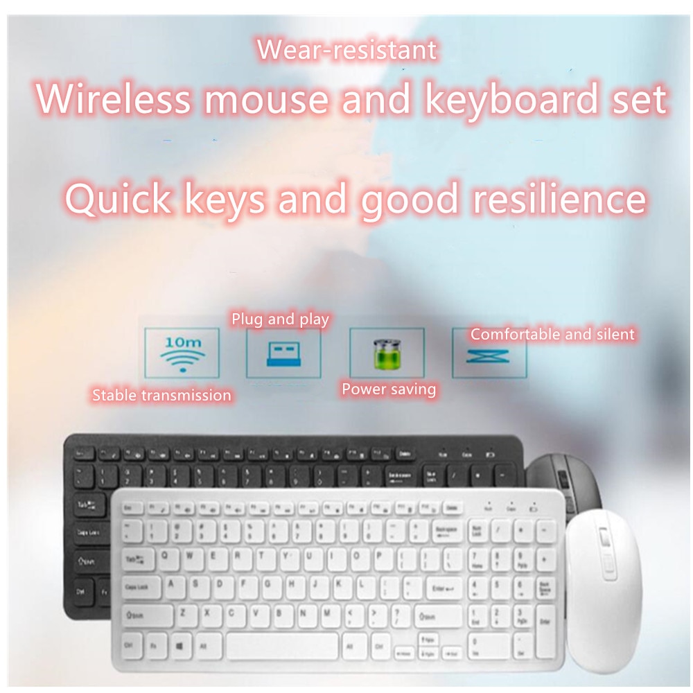 1000 DPI USB optical high-speed 2.4G receiver ultra-thin wireless office gaming keyboard and mouse set, suitable for PC laptops