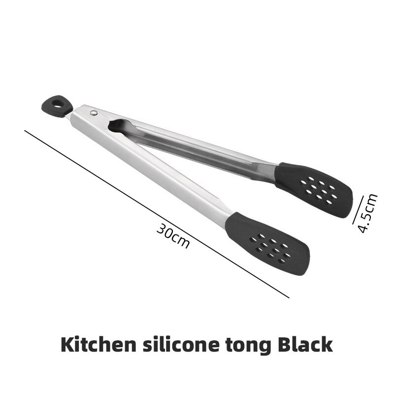 AIRBELL silicone kitchen tongs clip food gadgets accessories utensils bbq tools cooking tongue barbecue meat Clamp Salad Grill: Black