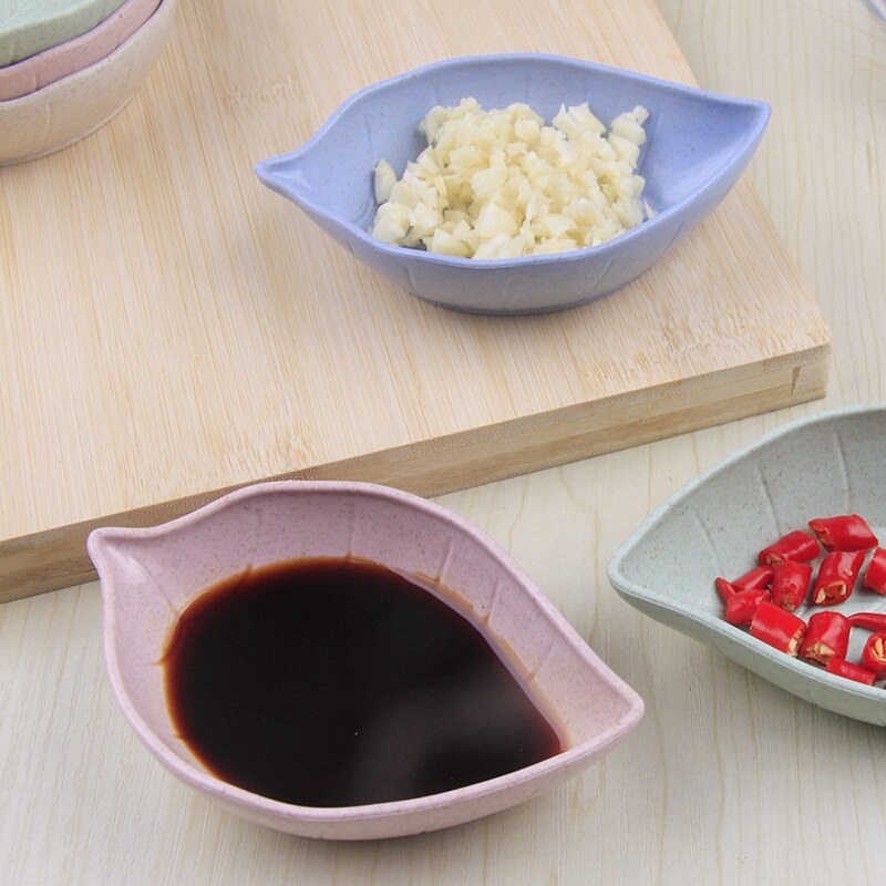 Seasoning Bowl Small Plate Tableware Wheat Straw Plastic Soy Sauce Tray Japanese Multi-Purpose Dishes Mini Pigment Leaf Shaped