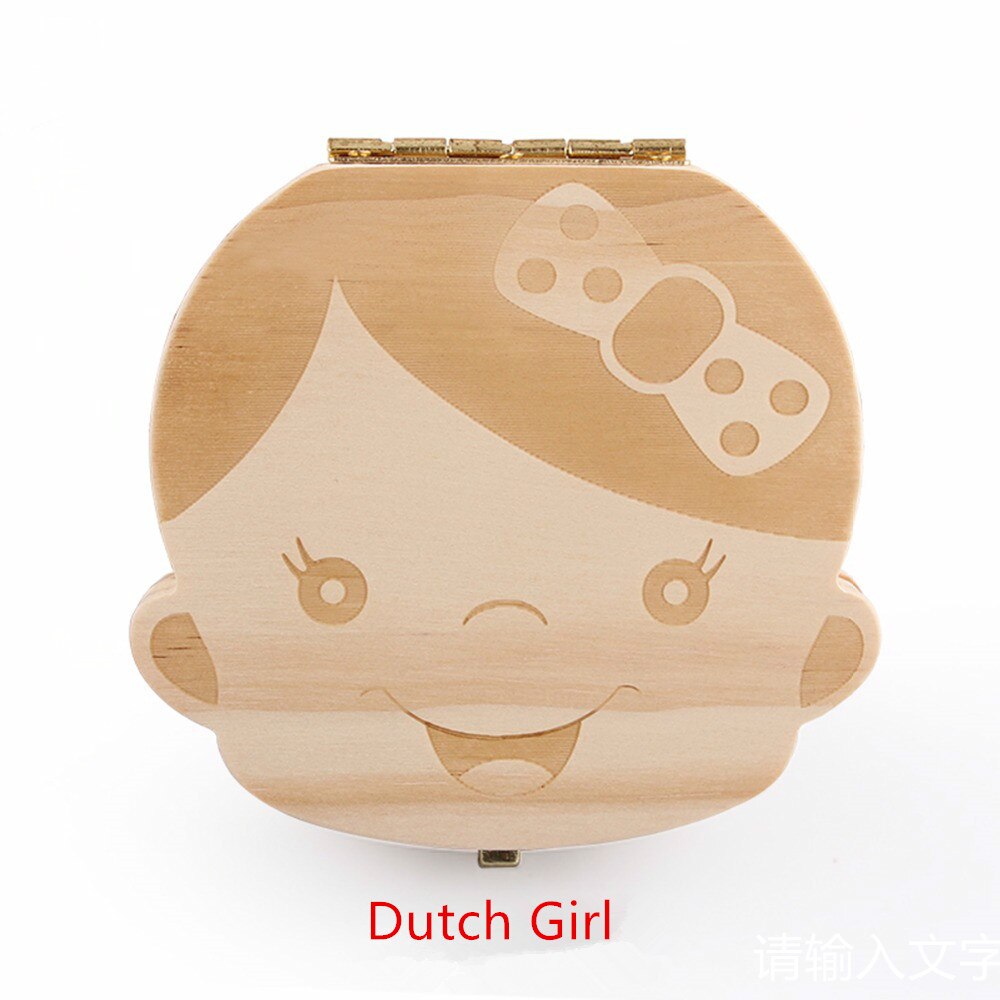 Tand Doos Engels Spaans Tekst Baby Jongen Meisje Fallen Opslag Natuurlijke Hout Case Besparen Melk Tanden Collection Organizer Houder: Dutch Girl