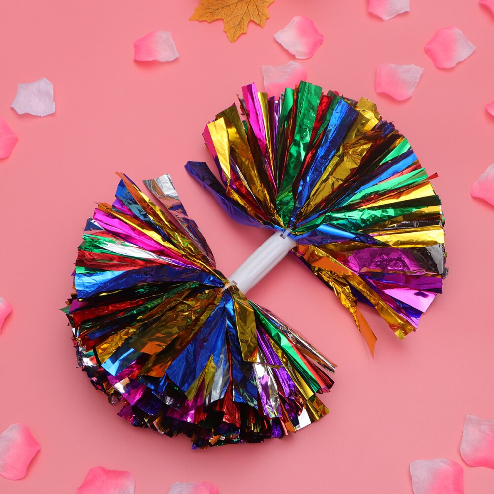 2 Pcs Cheering Balls Squad Spirited Shinny Cheerleading Kit Cheer Poms Cheerleaders Supples with Handle for Competition