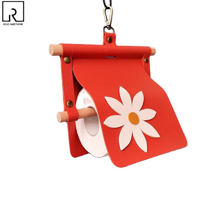 Handmade Leather Toilet Paper Holder Waterproof Flower Bathroom Roll Tissue Box Washroom Contact Paper Storage Rack Home Decor