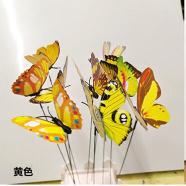 Colourful Garden Plastic Butterflies On Sticks Dancing Flying Fluttering Butterfly DIY Art Ornament Vase Lawn Garden Decoration: Yellow