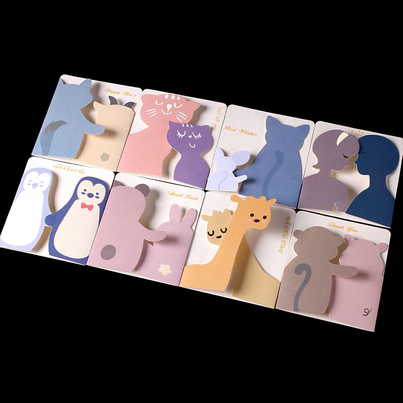 5 PCS Cartoon Animals Small Greeting Cards Season Happy Birthday Party Message Card with Envelopes EH004