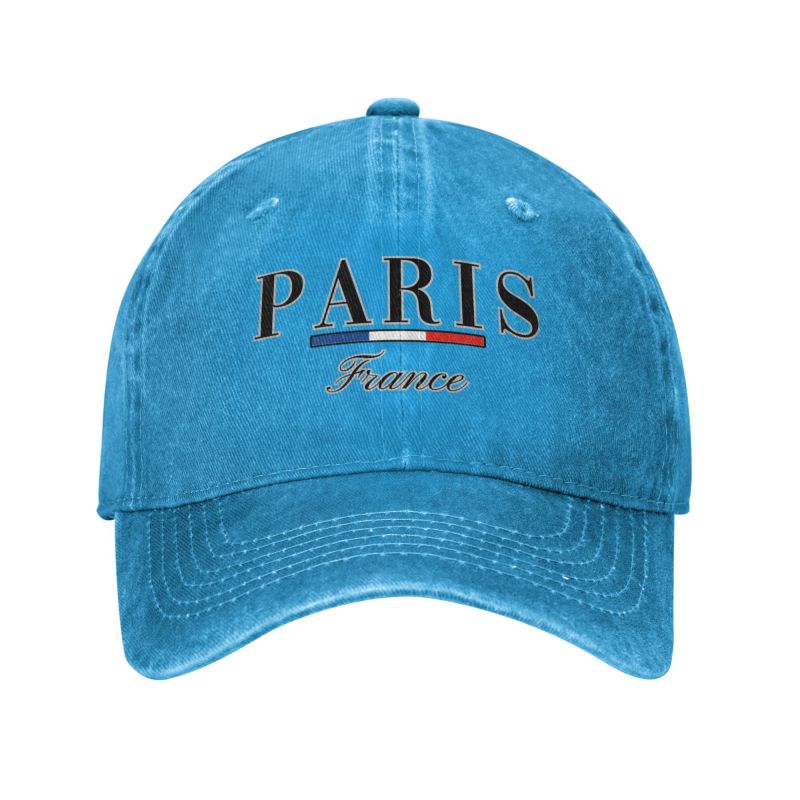 Tilpasset punk bomull paris frankrike grafisk baseballcaps menn kvinner justerbar pappahatt sport: Blå