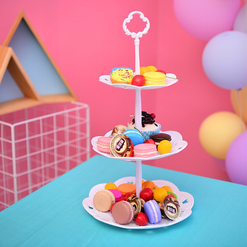 3 Tier Food Grade Plastic Fruit Dessert Plate Cake Stand Wedding Birthday Party Decor Macaron Plates 2 Tier