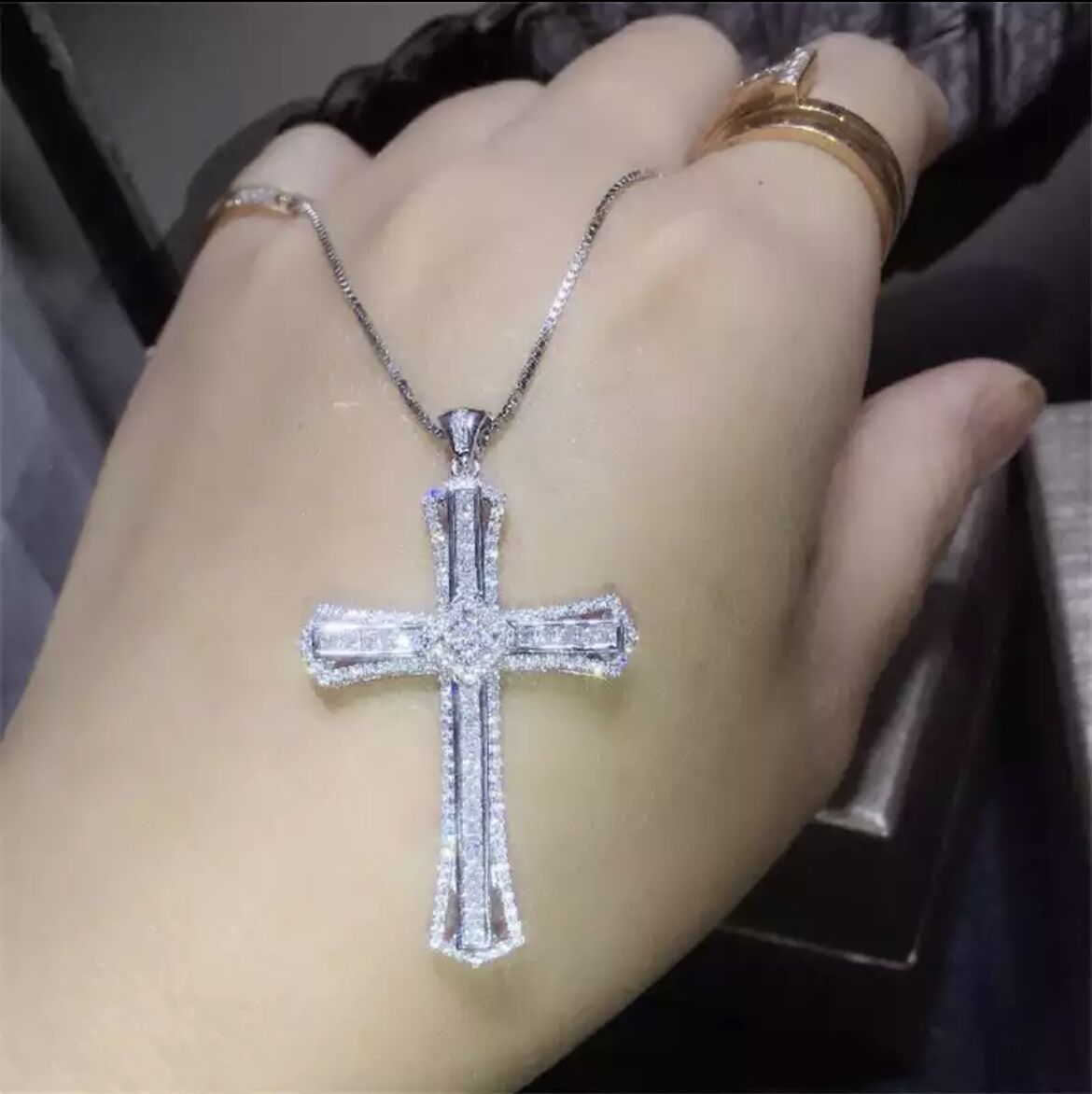Colgante de lujo con cruz grande para mujer y hombre, colgante de boda de circonia cúbica 5A con Collar, joyería