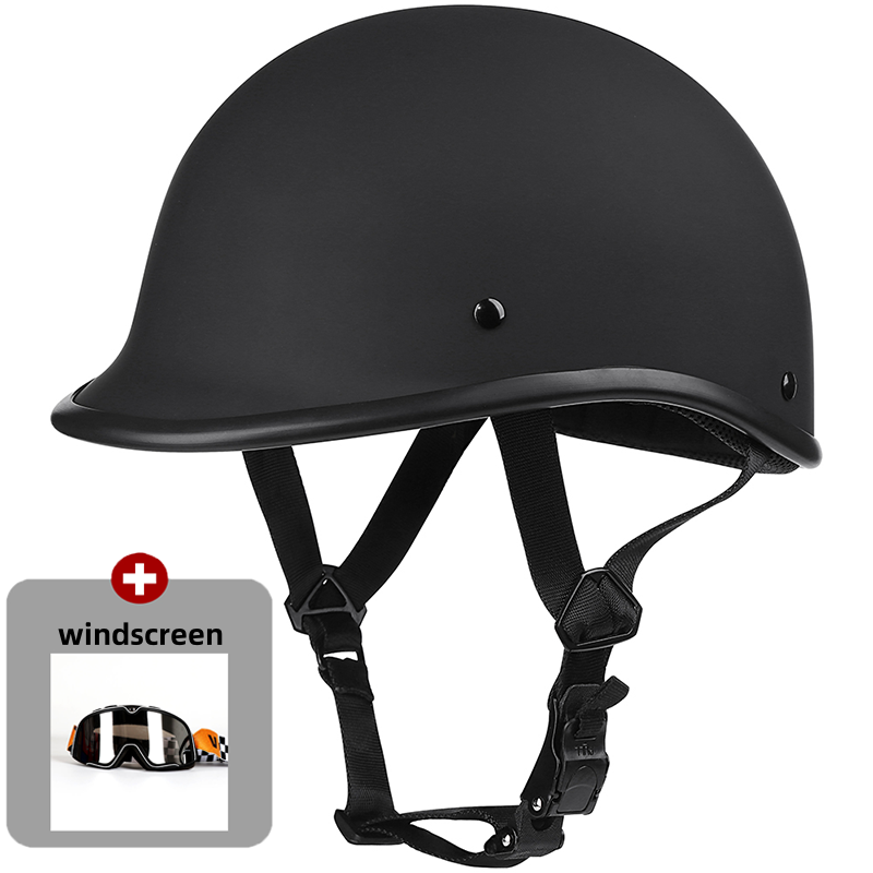 Medio casco de motocicleta casco Vintage alemán Moto motocicleta cara abierta retro scooter medio casco motociclista piloto casco: Verde / M