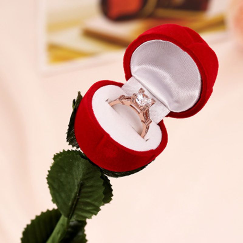 Elegantie Rose Ring Houder Met Lange Steel Rose Ring Box, Voor Jubilea