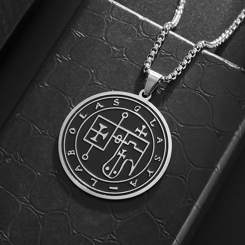 Collar con colgante de pentagrama de brujería misteriosa de acero inoxidable, amuleto de pentagrama con sello de salmón, joyería