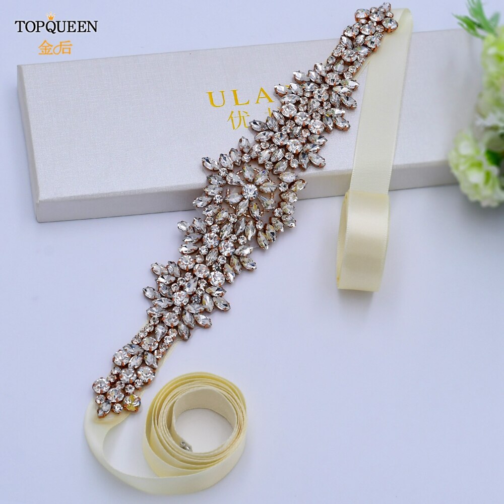 TOPQUEEN S319-RG Luxus Hochzeit Abendkleid Gürtel Jeweled Gürtel für Frauen Strass Applikationen Rose Gold Gürtel Hochzeit Zubehör