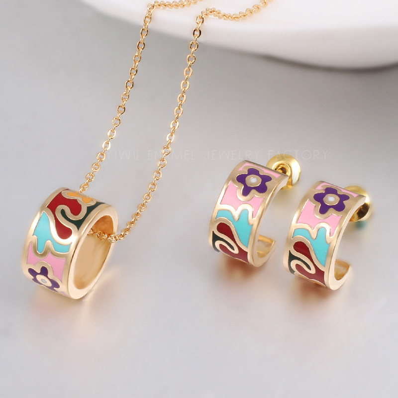 Werbeaktionen Neue oben Kleine Frauen Emaille Schmuck setzt Elegante Gefüllt Farbe Schmuck (Halskette, Ohrring): XTL5C