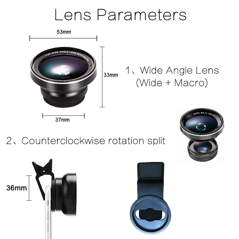 TOKOHANSUN 4K HD 15X Macro Lens for Smartphone Anti-Distortion 0.6X Wide Angle Lens Optical Glass Mobile Phone Camera Lente Kit