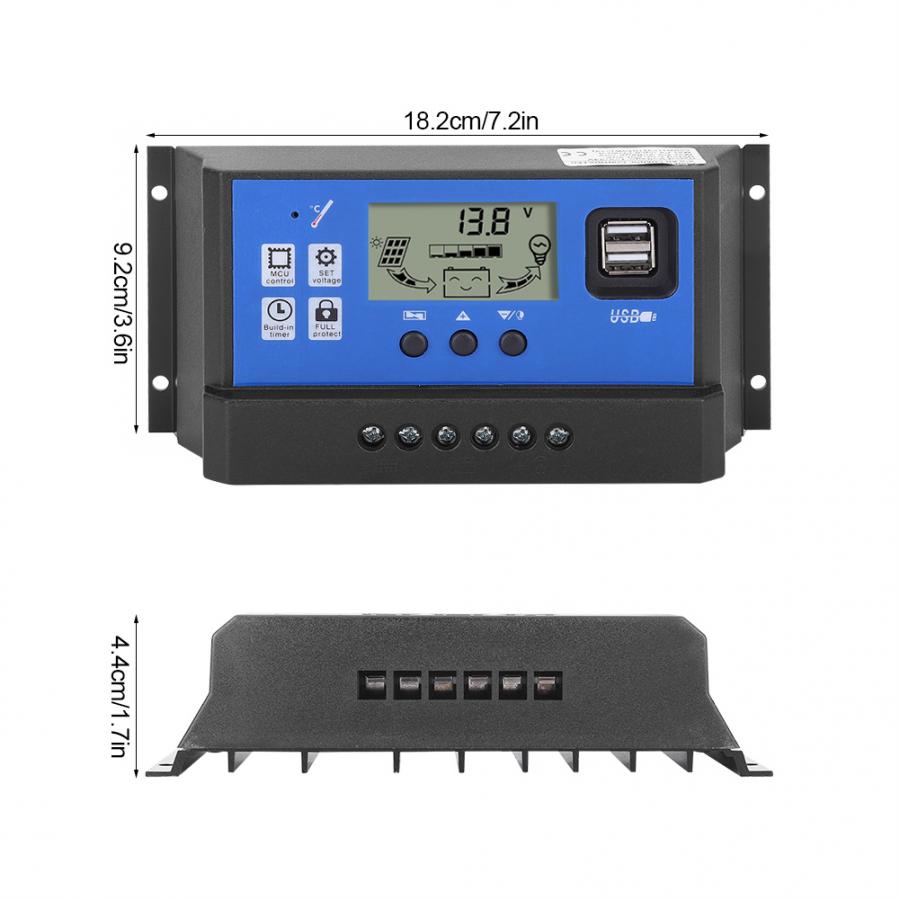 Intelligente Zonnepaneel Battery Regulator Laadregelaar Lcd Display Met Dual Usb-poort 12/24V