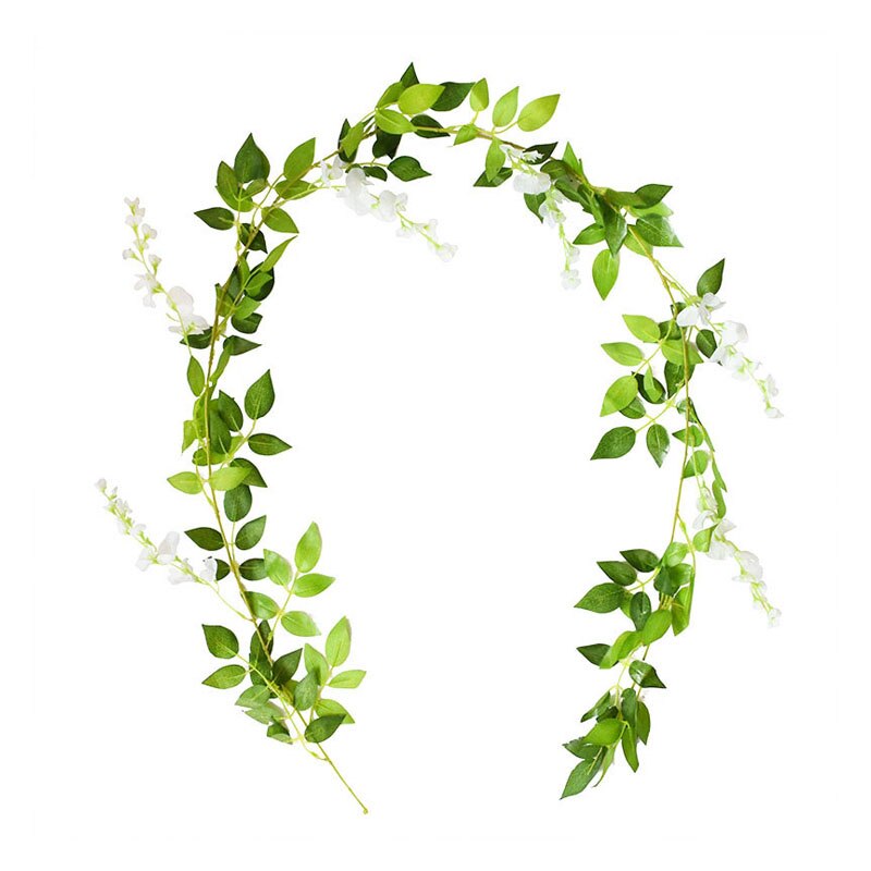 Guirnalda de arco de boda de enredadera de flores, glicinia Artificial, decoración verde falsa, follaje de plantas, hiedra, Fondo de pared, decoración colgante, 180cm: white