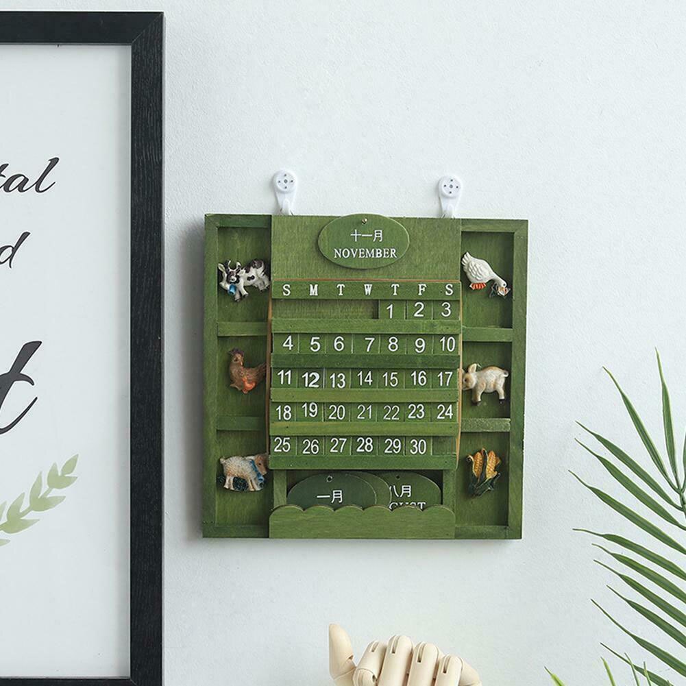 Manuaalinen puukalenteri ikuinen seinä vintage pysyvä uudelleenkäytettävä käytännöllinen askartelu roikkuu koristeellinen kotitoimisto eläimet taideteos lohko