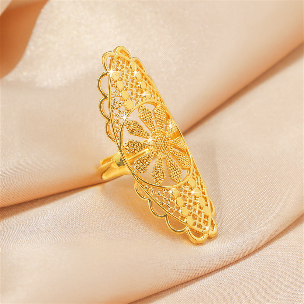 Dubai Arabische Midden-Oosten Sieraden Koper Vergulde verstelbare 24k dames lange ring Bruiloft banket feestcadeau: Black