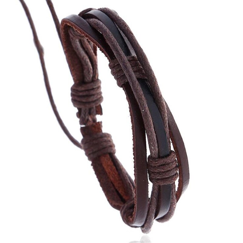 Vintage Handmade Braided Leather Bracelet for Men Vintage Adjustable Lace up Wrap Bracelets Women Jewlery: AB4